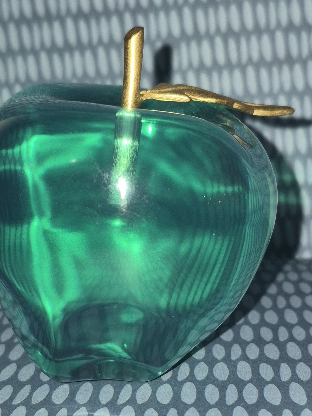 Lucite Apple Figurine - Green Accent Decor